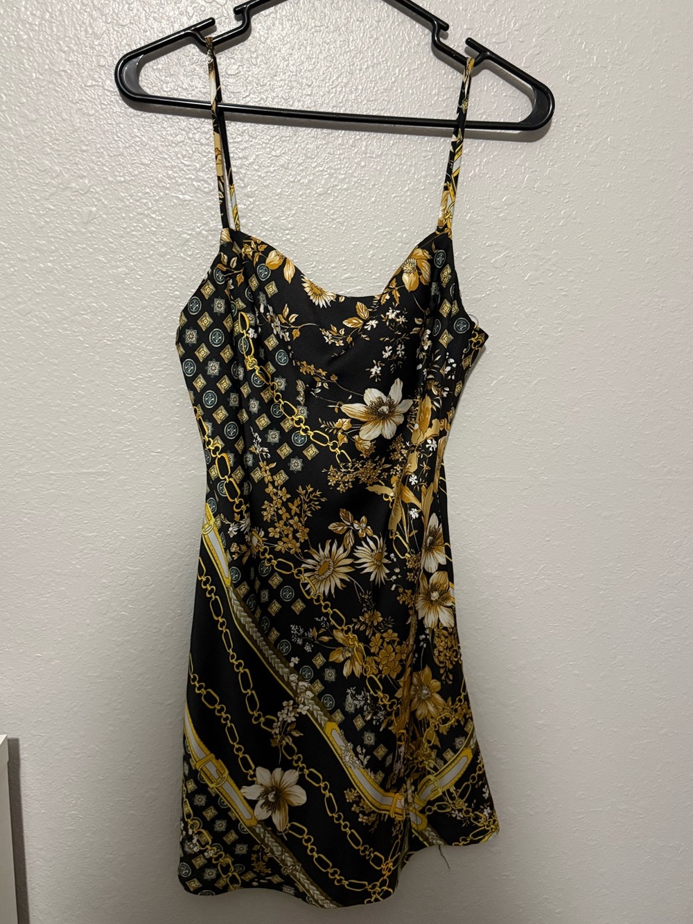 Princess Polly Black & Gold Floral Chain Slip Dress